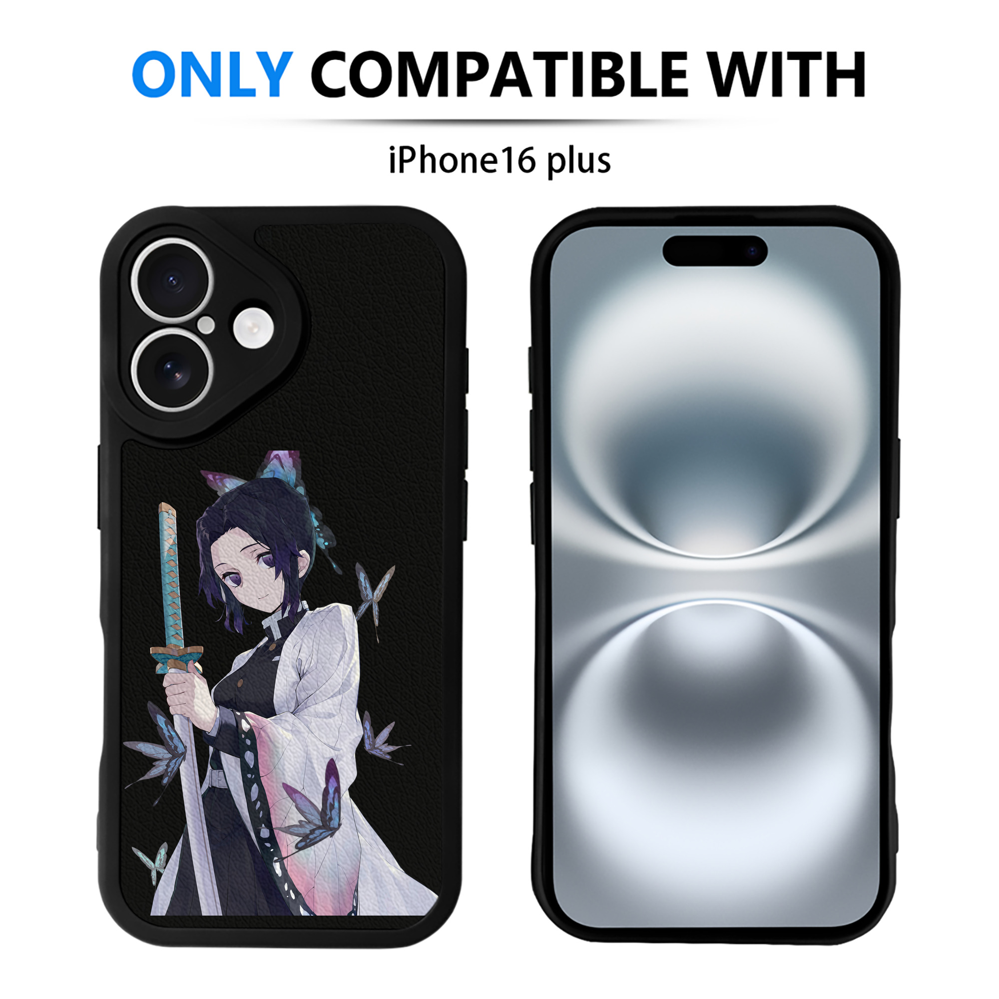（画像用） 鬼滅の刃（きめつのやいば）蟲柱-胡蝶 しのぶ／こちょう しのぶ Kochou Shinobu 【iPhone 16シリーズ対応】シリコンスマホケース（レザー調） 材質：シリコン